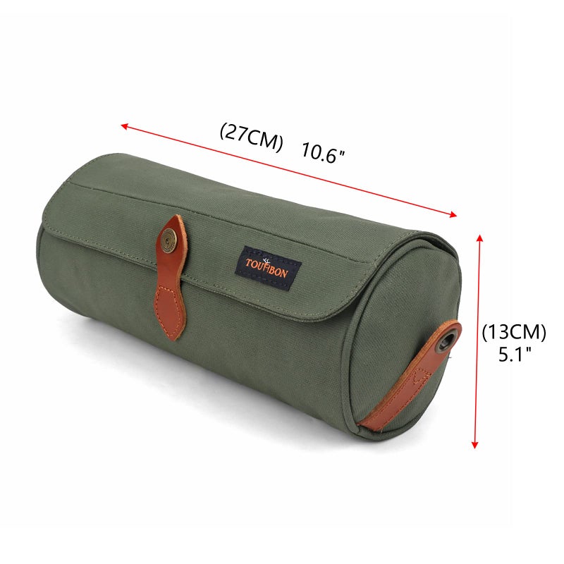TOURBON Canvas Leather Bike Handlebar Bag with Shoulder Strap, 4.5L Bicycle Top Tube Pouch, Water-resistant Small Saddlebag storage bag for Cycling (Green) - Image 3